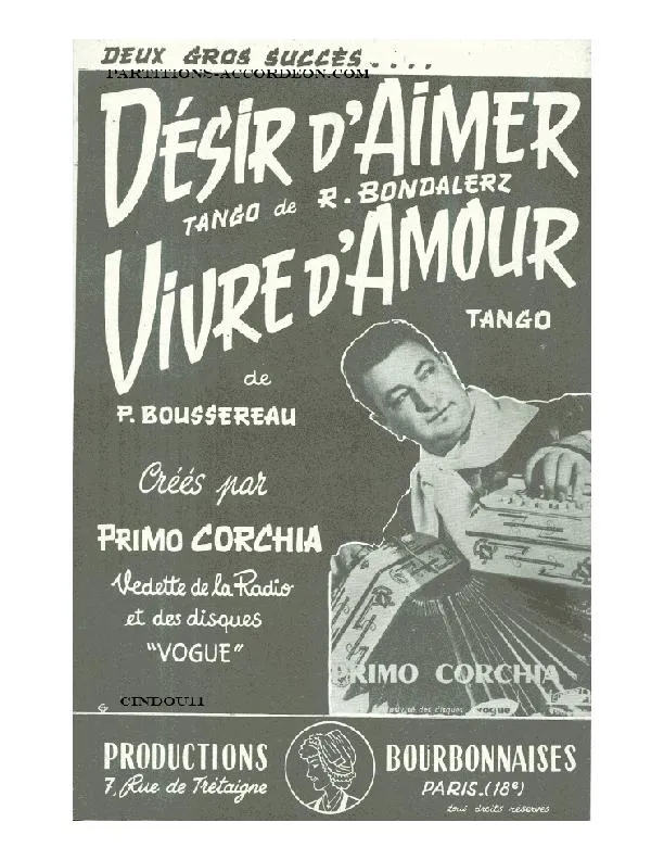 télécharger la partition d'accordéon Vivre d'amour (Créé par Primo Corchia) (Tango) au format PDF