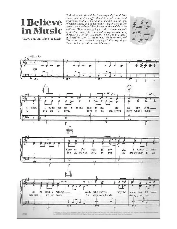 télécharger la partition d'accordéon I believe in music (Country Swing Madison) au format PDF
