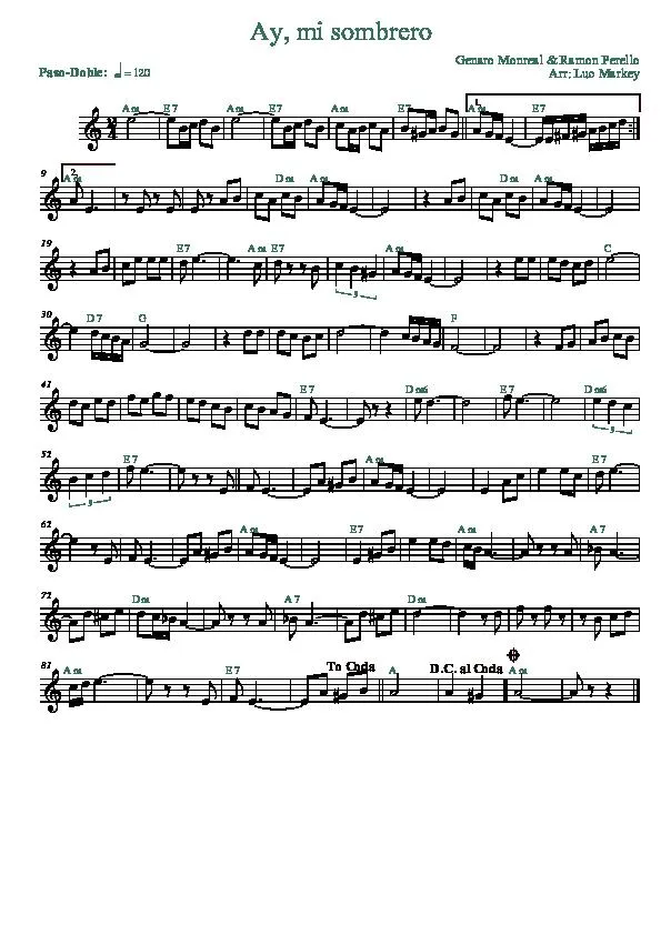 télécharger la partition d'accordéon Ay, mi sombrero (Arrangement : Luc Markey) (Paso Doble) au format PDF