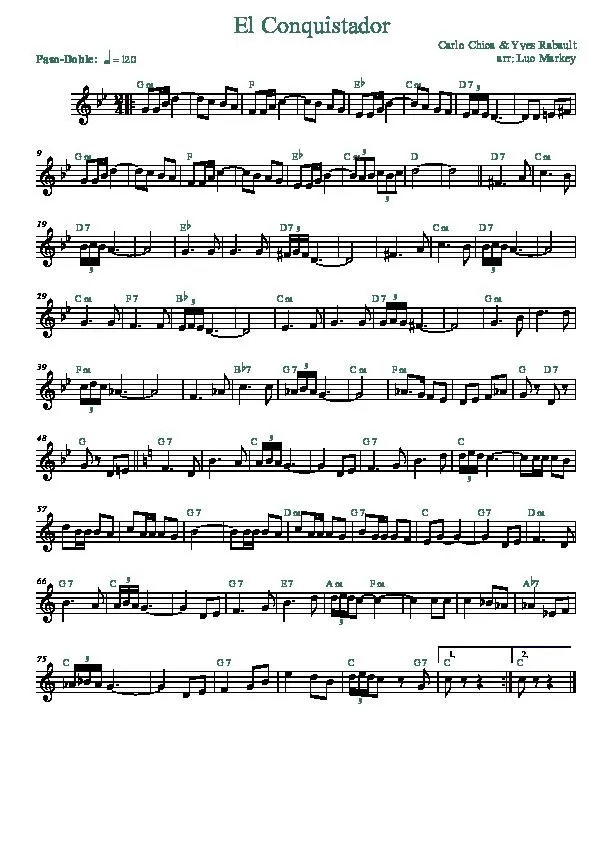 télécharger la partition d'accordéon El Conquistador (Arrangement : Luc Markey) (Paso Doble) au format PDF
