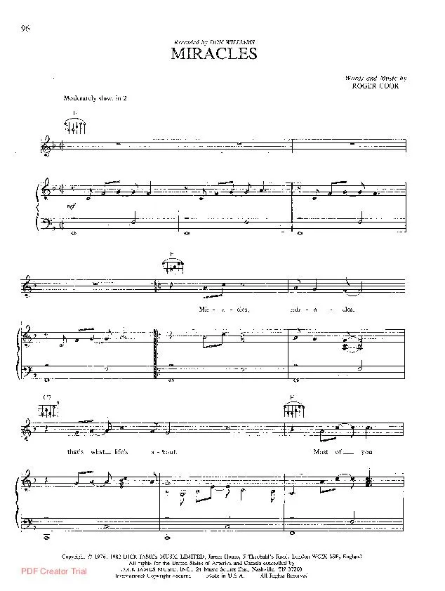 télécharger la partition d'accordéon Miracles (Chant : Don Williams) au format PDF