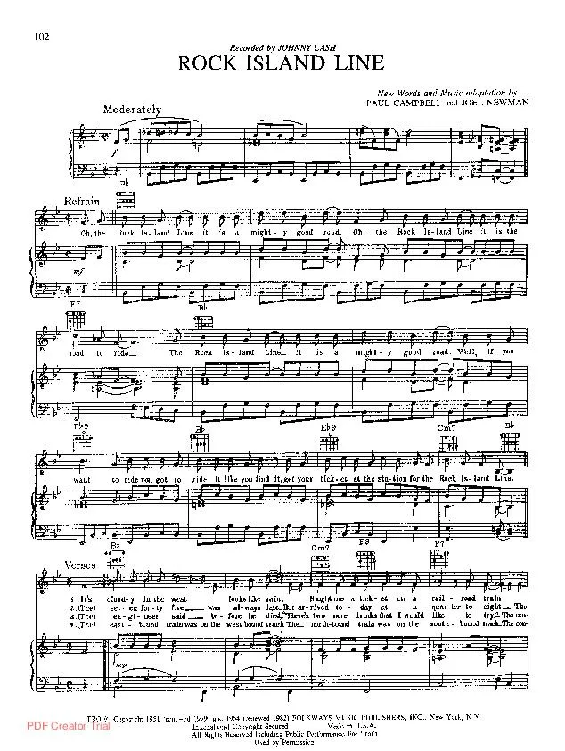 télécharger la partition d'accordéon Rock island line (Chant : Johnny Cash) au format PDF