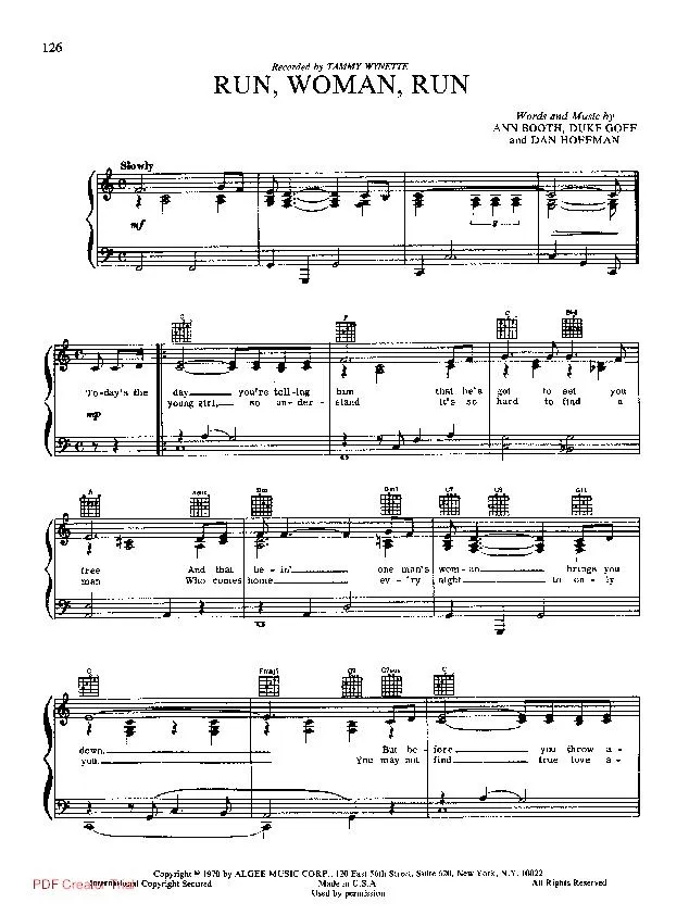 télécharger la partition d'accordéon Run, Woman, Run (Chant : Tammy Wynette) au format PDF