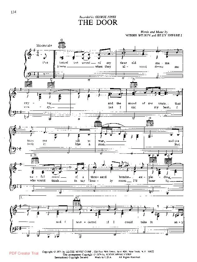 télécharger la partition d'accordéon The door (Chant : George Jones) au format PDF
