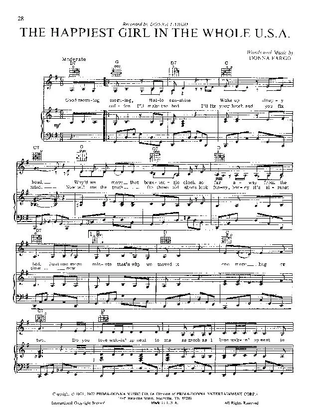 télécharger la partition d'accordéon The happiest girl in the whole USA au format PDF