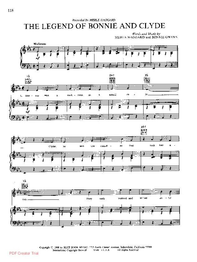 télécharger la partition d'accordéon The legend of Bonnie and Clide au format PDF