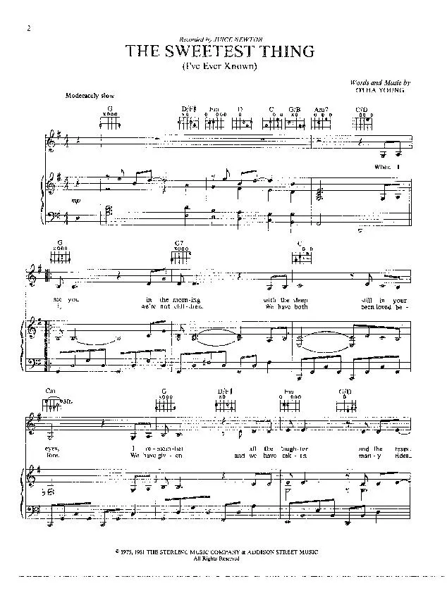télécharger la partition d'accordéon The sweetest thing (I've ever know) (Chant : Juice Newton) au format PDF