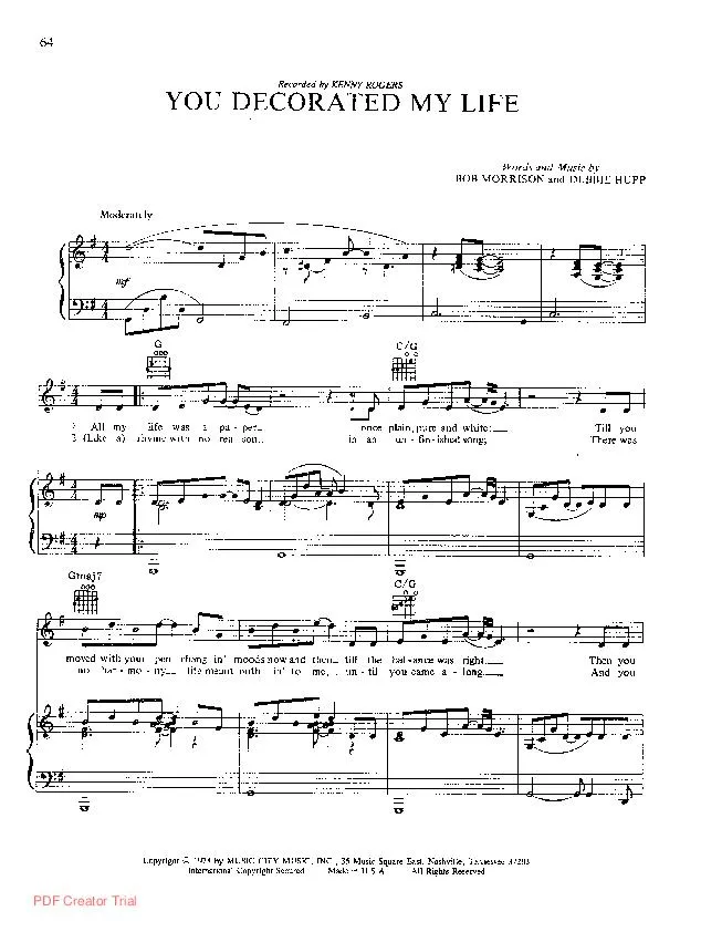 télécharger la partition d'accordéon You decorated my life (Chant : Kenny Rogers) au format PDF