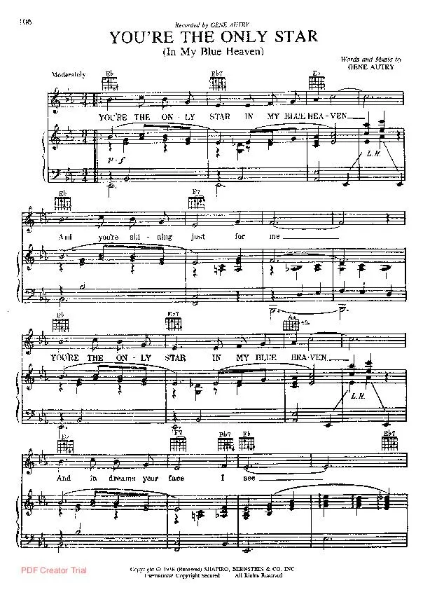télécharger la partition d'accordéon You're the only star (In my blue heaven) au format PDF