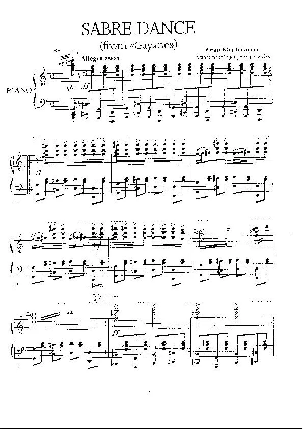 télécharger la partition d'accordéon Sabre Dance (from Gayane) (Transcribed by : György Cziffra) (Piano) au format PDF