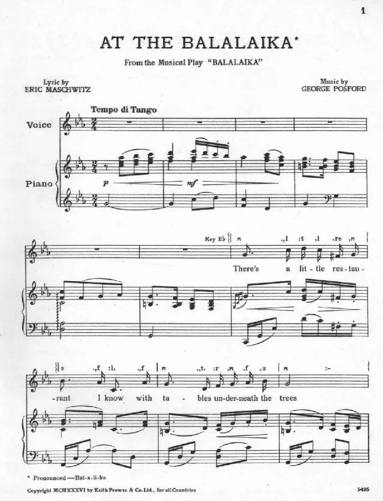 télécharger la partition d'accordéon At the Balalaika au format PDF