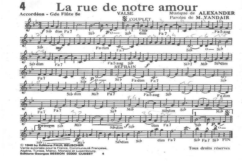 télécharger la partition d'accordéon La rue de notre amour (Chant : Damia / Lina Margy) (Valse) au format PDF