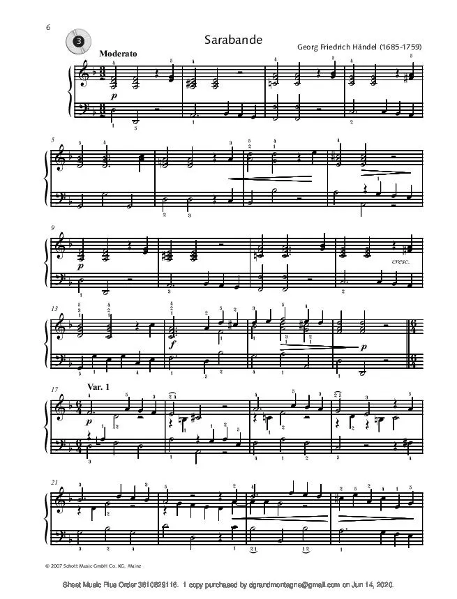 télécharger la partition d'accordéon Sarabande au format PDF