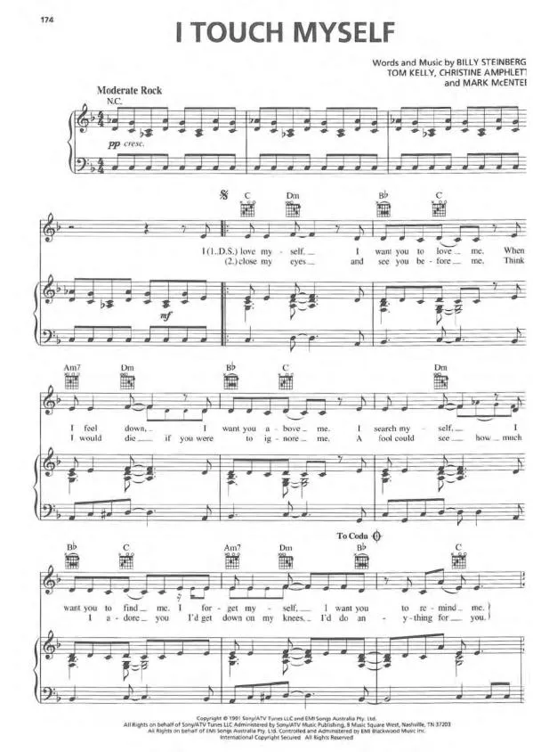 télécharger la partition d'accordéon I touch myself (Chant : Divinyls) (Disco Rock) au format PDF
