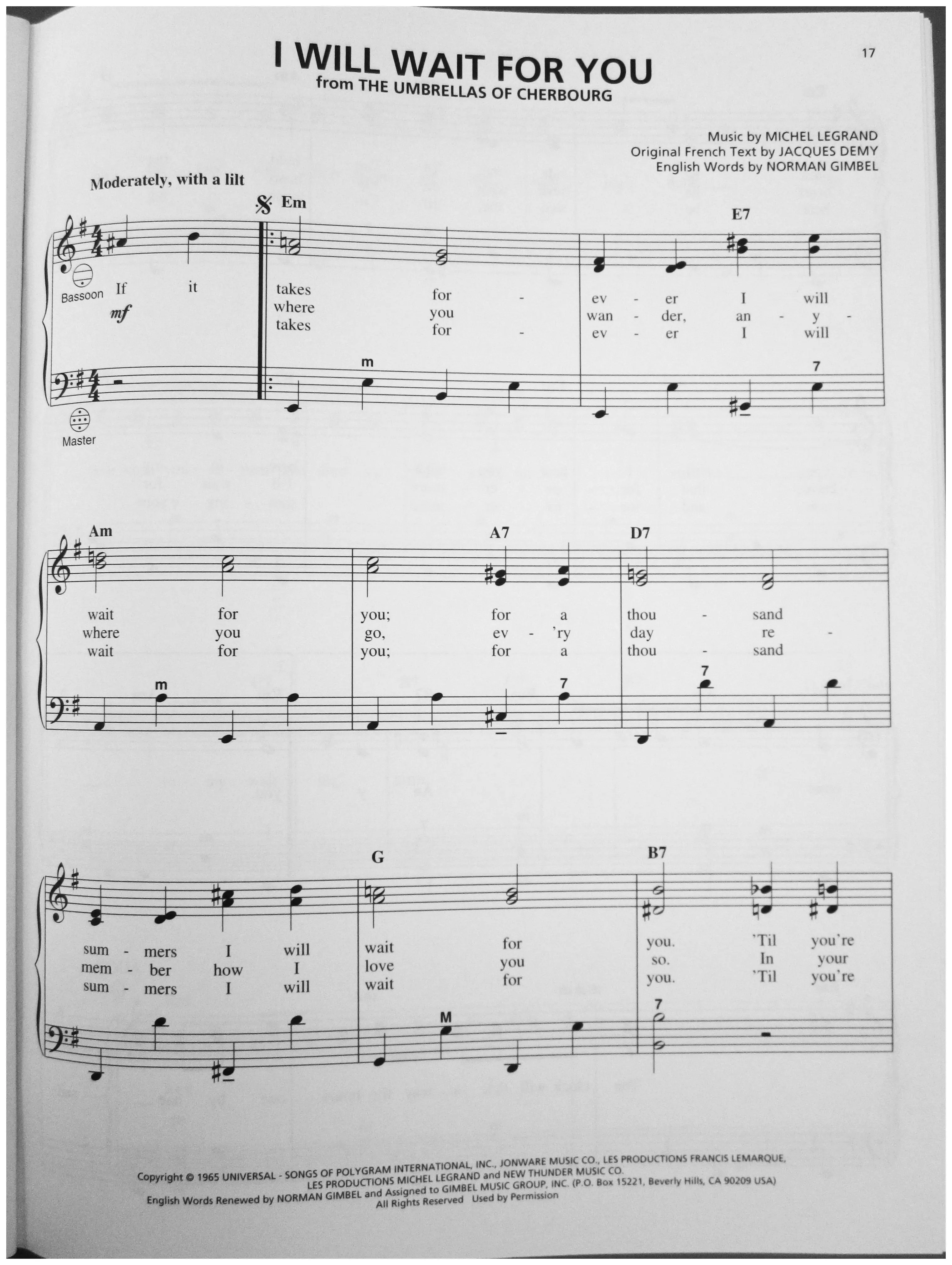 télécharger la partition d'accordéon I will wait for you (Du Film : The Umbrellas of Cherbourg) (Arrangement : Gary Meisner) (Chant : Connie Francis) (Slow Fox-trot) au format PDF