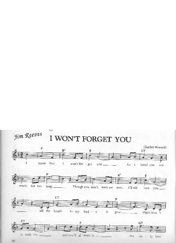 télécharger la partition d'accordéon I won't forget you (Arrangement : Frank Rich) (Chant : Jim Reeves) (Valse Lente) au format PDF