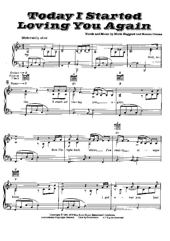 télécharger la partition d'accordéon Today I starred loving you again (Chant : Kenny Rogers) (Slow) au format PDF