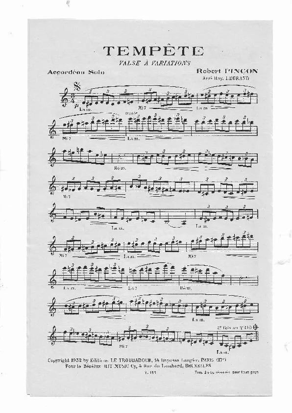 télécharger la partition d'accordéon Tempête (Arrangement : Raymond Legrand) (Valse à Variations) au format PDF