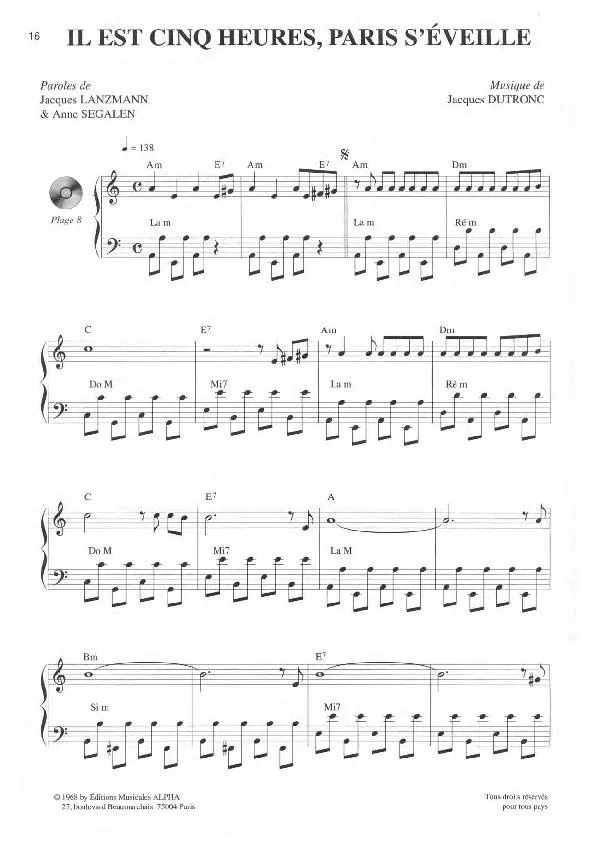 télécharger la partition d'accordéon Il est cinq heures Paris s'éveille (Bluegrass) au format PDF