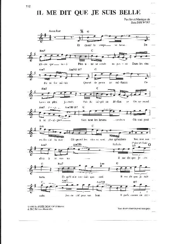 télécharger la partition d'accordéon Il me dit que je suis belle (Chant : Patricia Kaas) (Slow) au format PDF