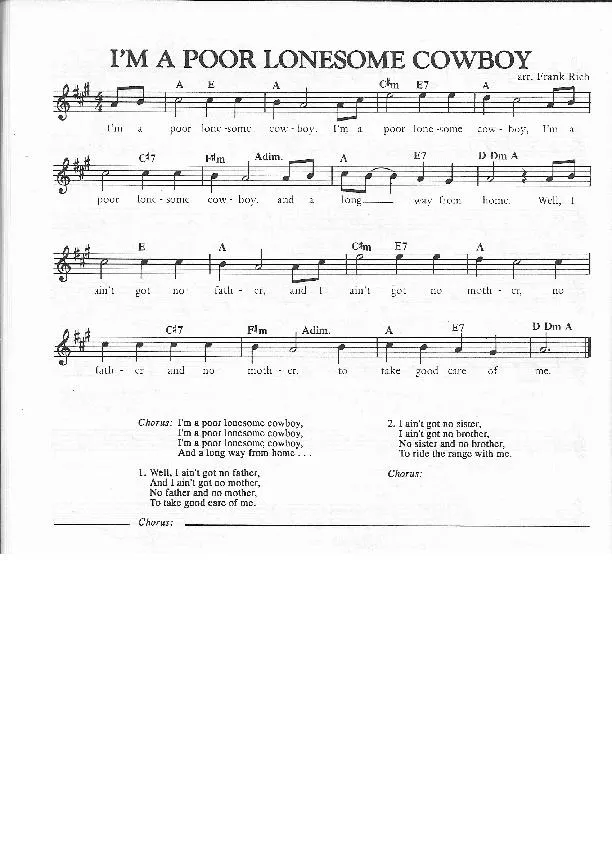 télécharger la partition d'accordéon I'm a poor lonesome cowboy (Arrangement : Frank Rich) (Chant : Pats Woods) (Swing Madison) au format PDF