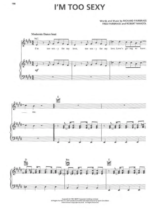 télécharger la partition d'accordéon I'm too sexy (Interprètes : Right Said Fred) (Disco) au format PDF