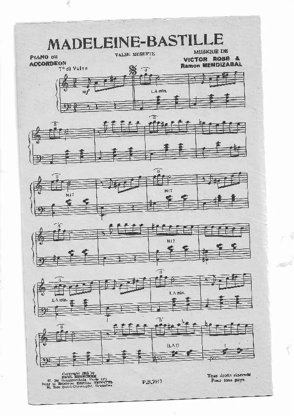 télécharger la partition d'accordéon Madeleine Bastille (Valse Variations) au format PDF