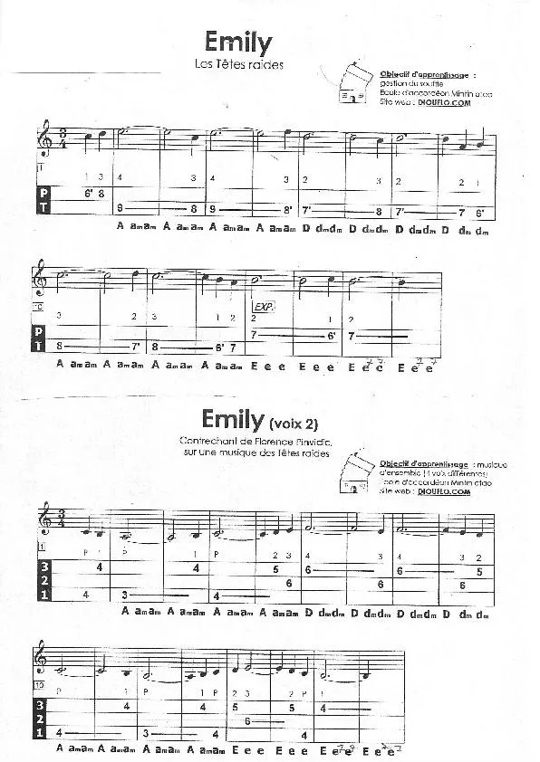 télécharger la partition d'accordéon Emily (4 voix) (Arrangement : Florence Pinvidic) (Accordéon Diatonique) au format PDF