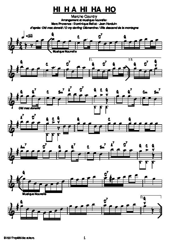 télécharger la partition d'accordéon Hi Ha Hi Ha Ho (Medley country / D'après : Old mac donald / O my darling Clémentine / Elle descend de la montagne) au format PDF