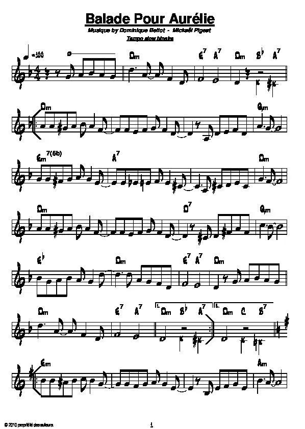 télécharger la partition d'accordéon Balade pour Aurélie (Slow Binaire) au format PDF