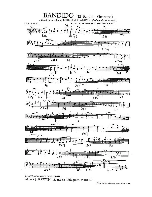 télécharger la partition d'accordéon Bandino (El Bandino Generoso) (Paso Doble) au format PDF