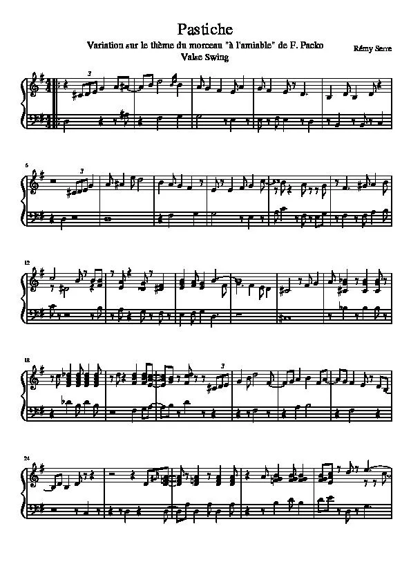 télécharger la partition d'accordéon Pastiche (Valse swing sur le thème de : A l'amiable de Fabien Packo) au format PDF