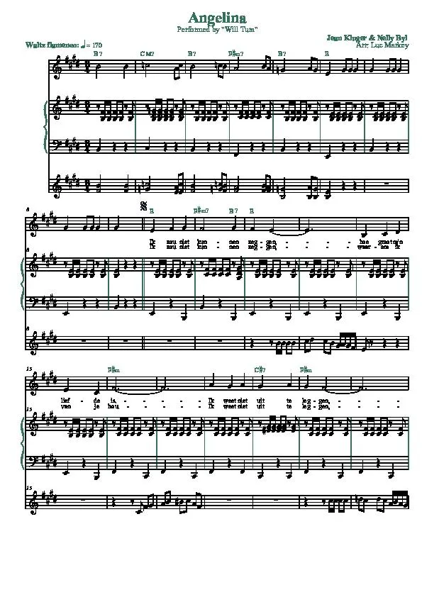télécharger la partition d'accordéon Angelina (Arrangement : Luc Markey) (Chant : Will Tura) (Valse Flamenco) au format PDF