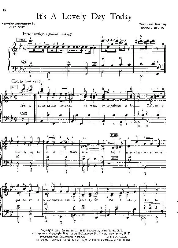 télécharger la partition d'accordéon It's a lovely day today (Arrangement : Cliff Scholl) (Fox) au format PDF