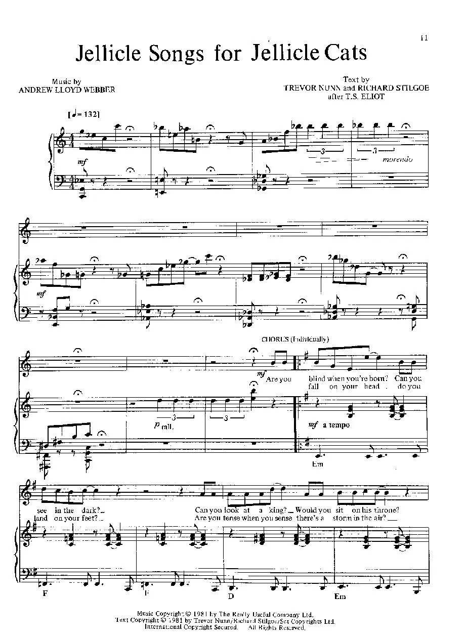 télécharger la partition d'accordéon Jellicle songs for Jellicle cats (from Musical : Cats) (Soundtrack) au format PDF