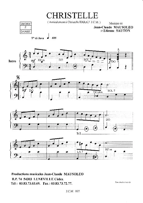 télécharger la partition d'accordéon Christelle (Java) au format PDF