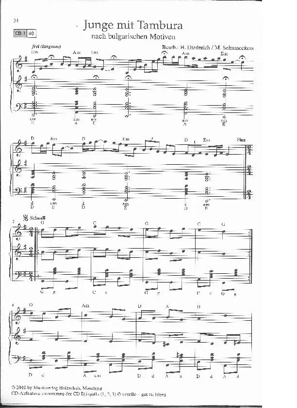 télécharger la partition d'accordéon Junge mit Tambura (Arrangement : Henner Diederich & Martina Schumeckers) (Folk) au format PDF