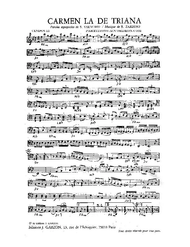 télécharger la partition d'accordéon Carmen la de Triana (Paso Doble) au format PDF