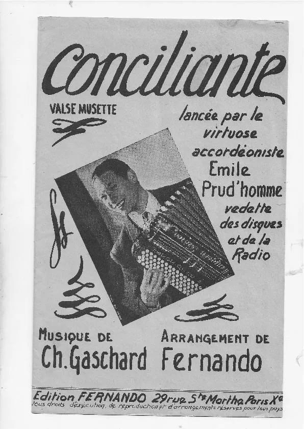 télécharger la partition d'accordéon Conciliante (Arrangement : Fernando) (Lancée par : Emile Prud'Homme) (Valse Musette) au format PDF