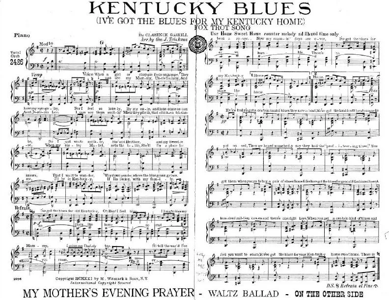 télécharger la partition d'accordéon Kentucky blues (I've got the blues for my Kentucky Home) (Arrangement : Geo J Trinkans) (Fox-Trot) au format PDF