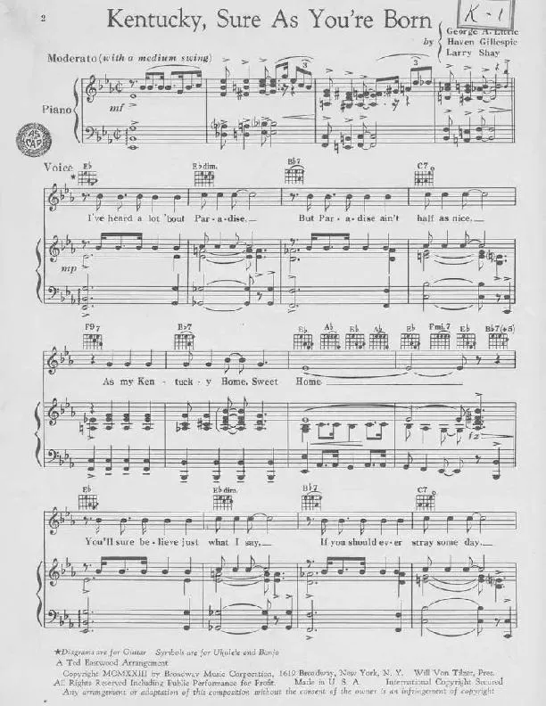 télécharger la partition d'accordéon Kentucky, sure as you're born (Slow Fox-Trot) au format PDF