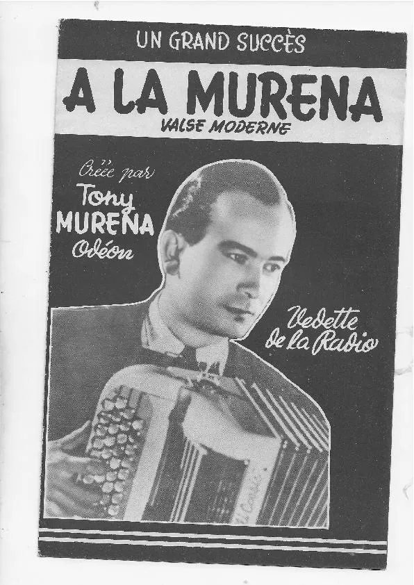 télécharger la partition d'accordéon A la Muréna (Créée par : Tony Muréna) (Orchestration) (Valse Moderne) au format PDF