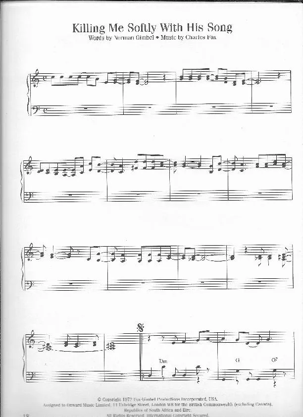 télécharger la partition d'accordéon Killing me softly with his song (Arrangement : Pete Lee) (Interprètes : The Fugees) (Slow) au format PDF