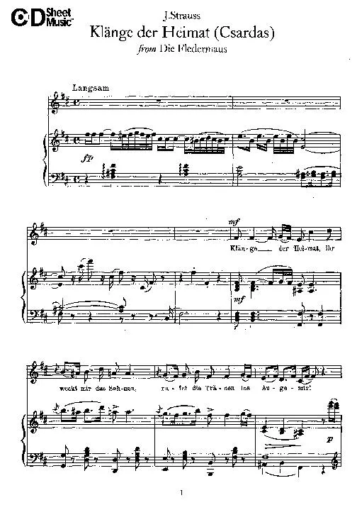télécharger la partition d'accordéon Klänge der Heimat (from : Die Fledermaus) (Czardas) au format PDF
