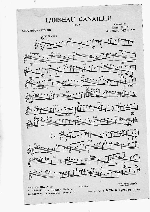 télécharger la partition d'accordéon L'oiseau canaille (Orchestration) (Java) au format PDF