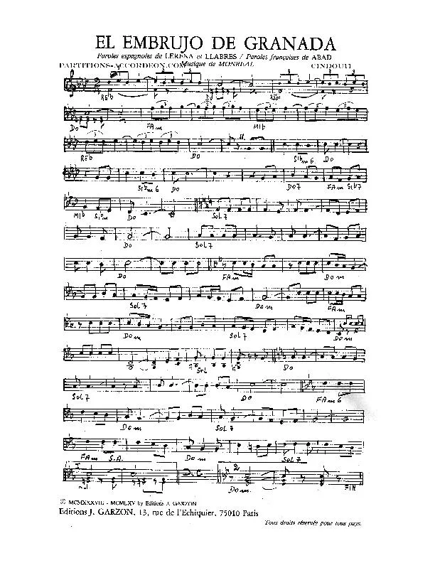 télécharger la partition d'accordéon El embrujo de Granada (Paso Doble) au format PDF
