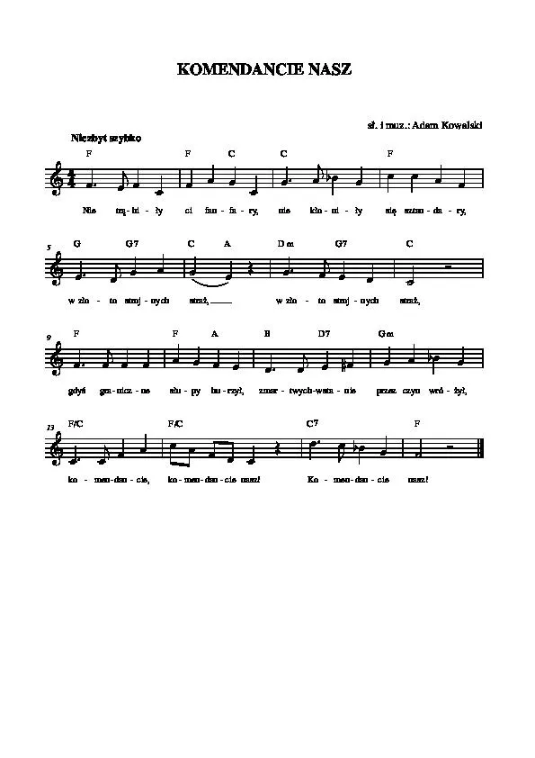 télécharger la partition d'accordéon Komendancie Nasz (Onze Commandant) (Marche Polka) au format PDF