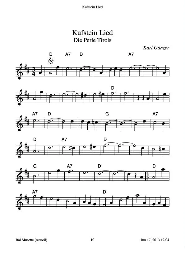 télécharger la partition d'accordéon Das Kufsteiner Lied (Die Perle Tirols) (La perle du Tyrol) (Valse) au format PDF
