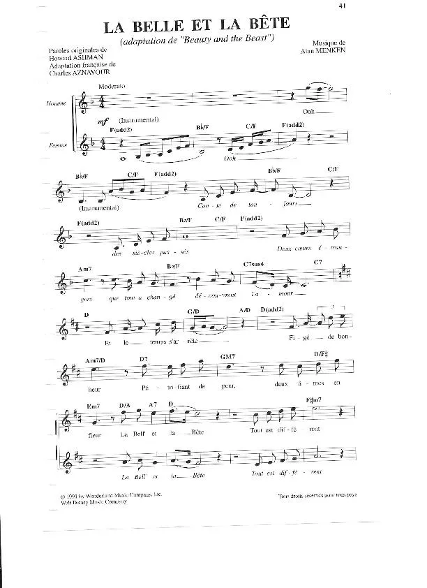 télécharger la partition d'accordéon La Belle et la bête (Adaptation de Beauty and the beast) (Slow) au format PDF