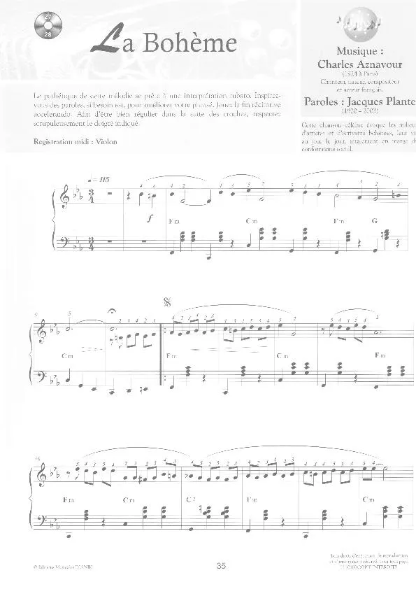 télécharger la partition d'accordéon La Bohème (Valse Lente) au format PDF